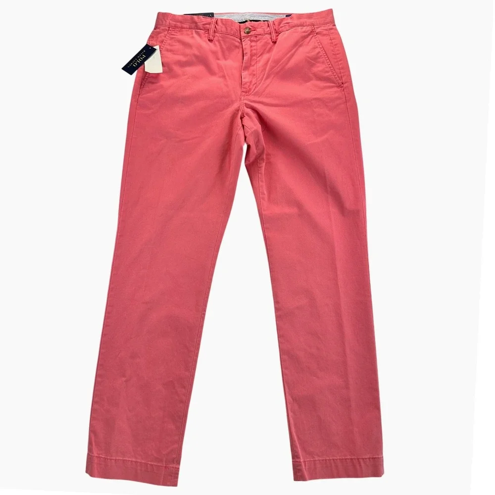 Polo Ralph Lauren Mens Stretch Straight Fit Chino Pants Salmon Pink 33x32 NEW